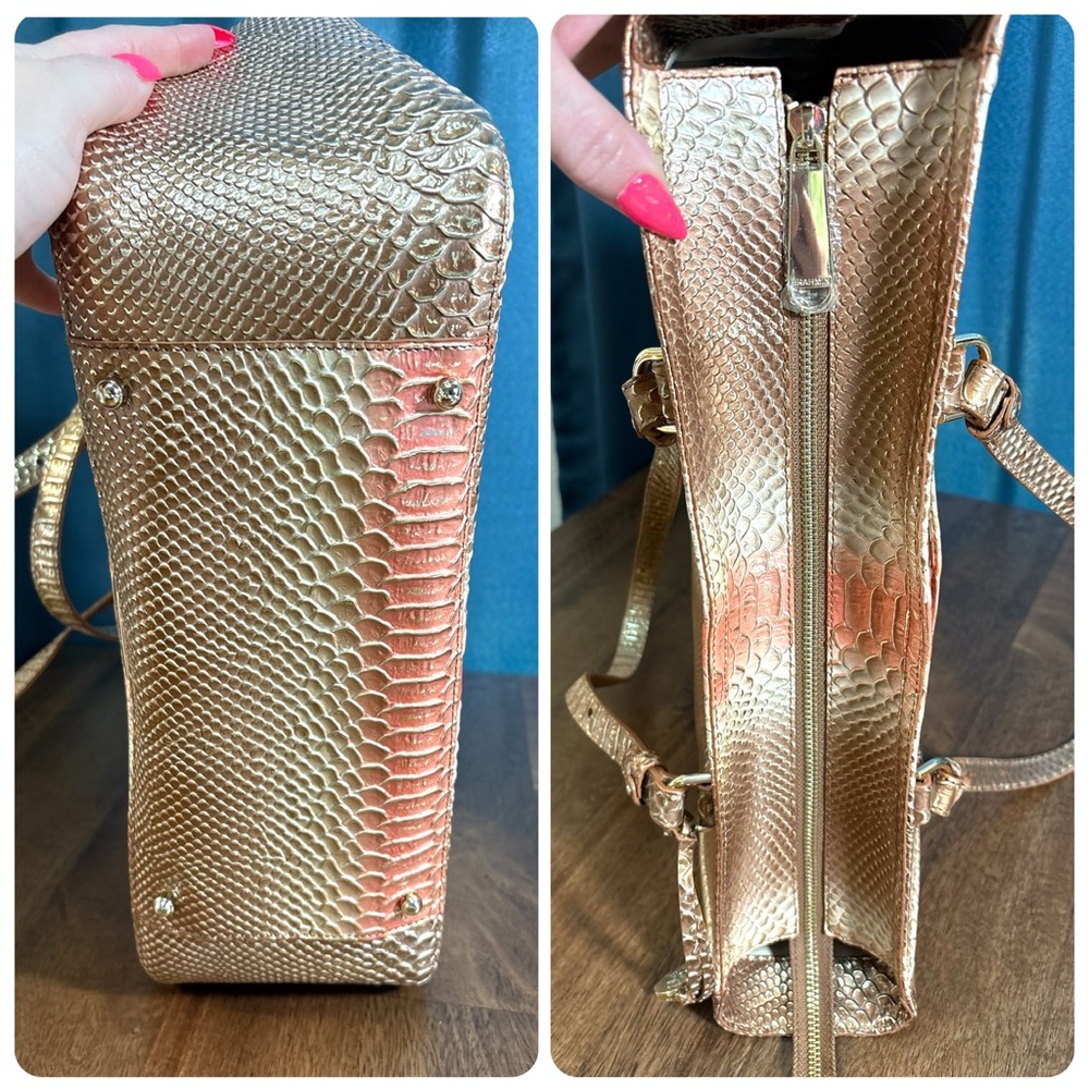 **SOLD**Brahmin EUC Ashlee - Natural Cocobay - Metallic Gold Snake Texture Tote - Picture 5 of 12